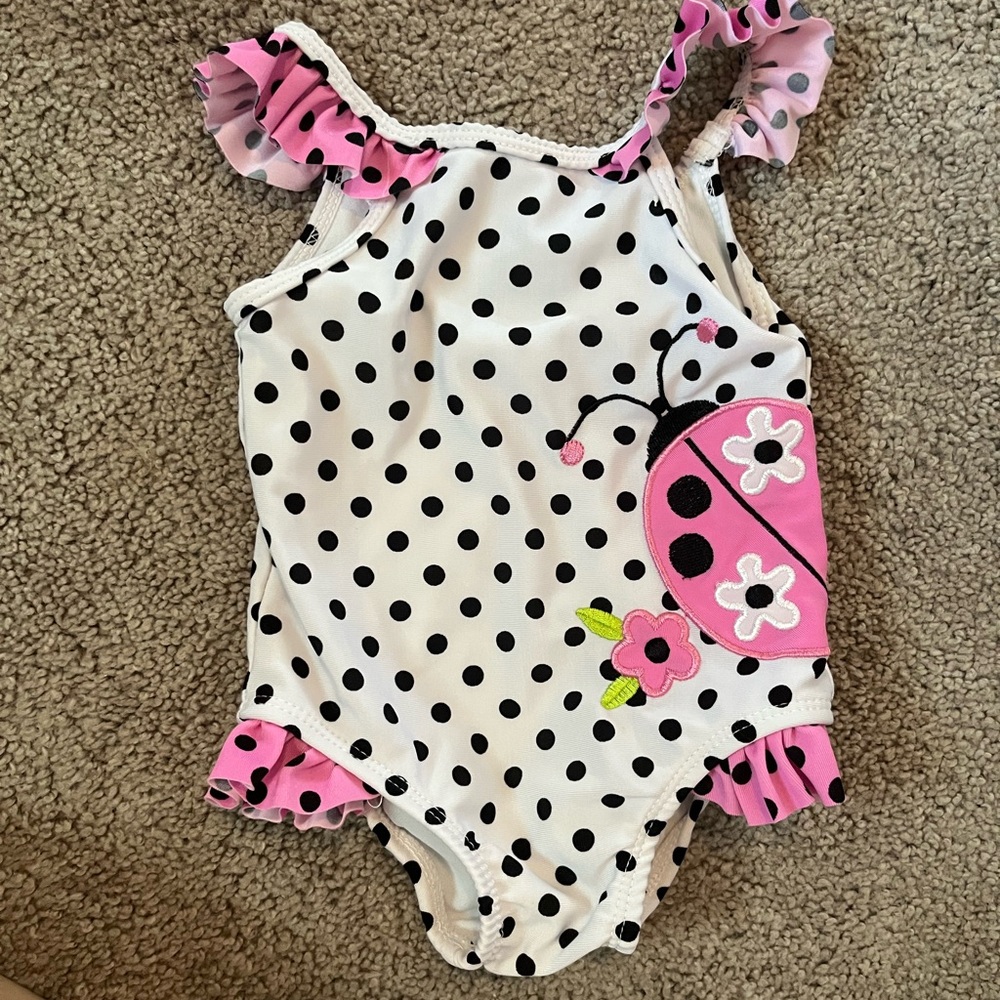 Girls Pink Ladybug Polka Dot One-Piece Swimsuit